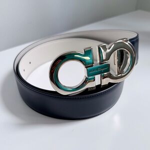 Salvatore Ferragamo Men’s Navy Leather Belt